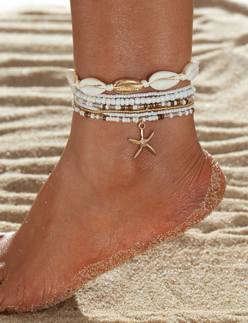 Boho-Style Bead Chain Starfish Pendant Anklets 8ZA6JAB28L